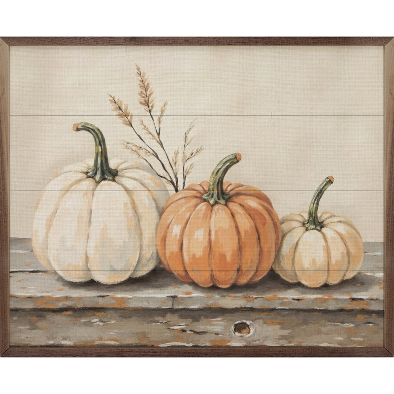 Pumpkins On A Rustic Shelf, 8" H x 10" W