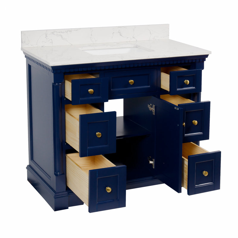 Fossen 42" Single Bathroom Vanity Set with Royal Blue Cabinet and Engineered Marble Countertop, Royal Blue, Engineered Marble