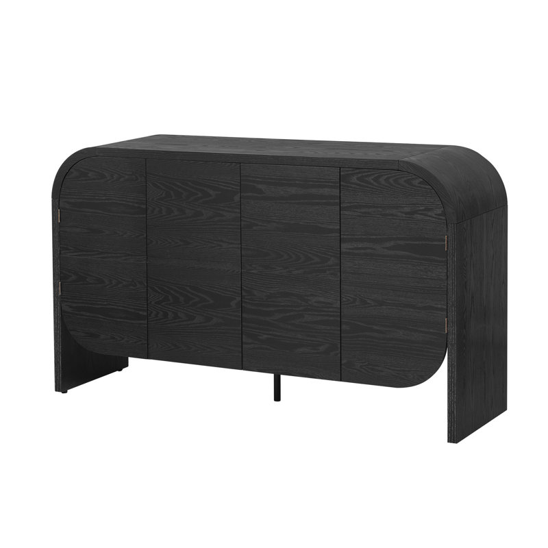 Buffet avec 4 portes, noir, tablettes réglables pour l'armoire de rangement de décoration de salon, utilisation