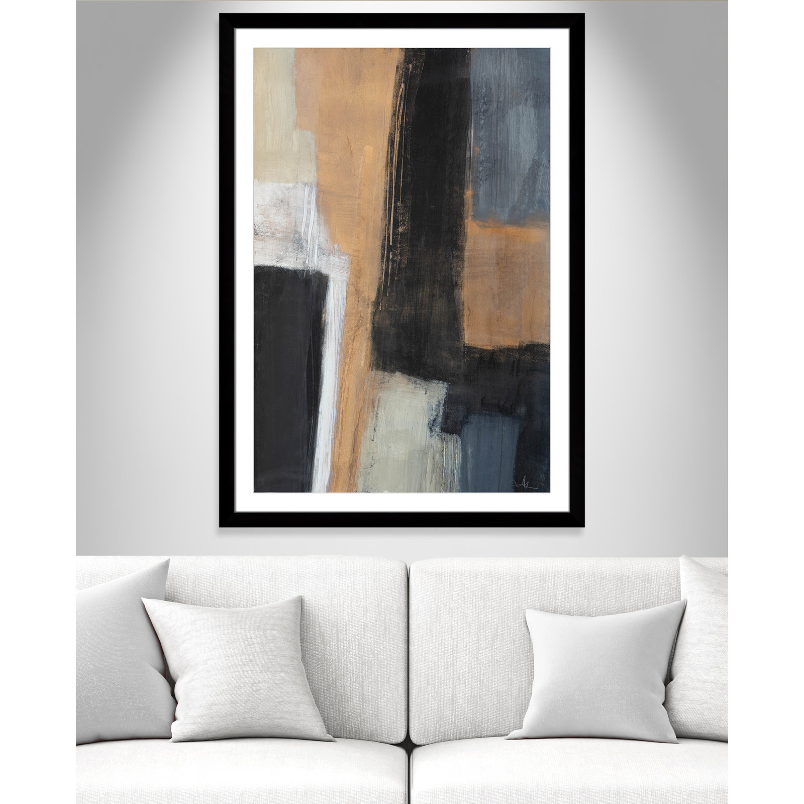 Calderon "Metallic Slate I" Print, 49" H x 35" W x 1.25" D, Black Cube Frame Matted