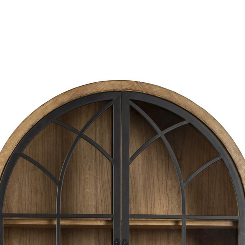 Veria China Cabinet, 2 Glass Door Arch Frame, Wood, 83 Inch, Black/Natural Brown