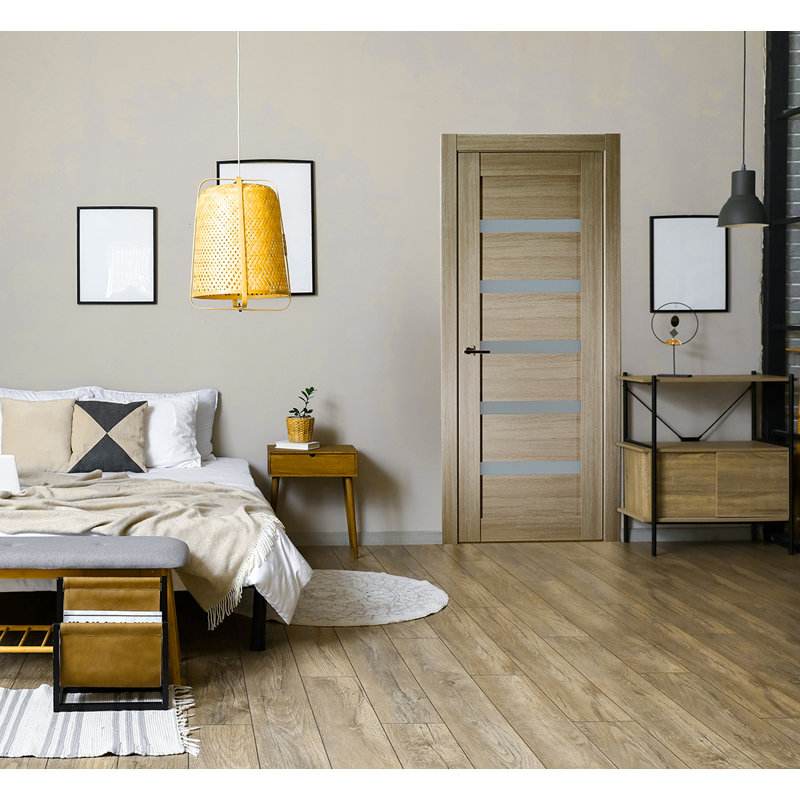 Shambor Light Brown Pine and Frosted Glass Modern Door Slab