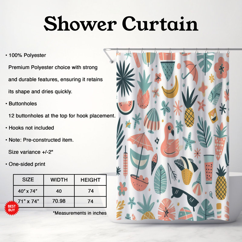 Minimal Tropics - Rideau de douche standard 1 pièce, H 74 po x l 71 po
