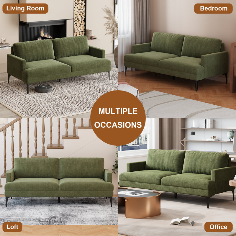 Canapé-causeuse avec repose-tête ajustable Petit canapé rembourré ergonomique à 3 places de 76 po avec coussins amovibles et structure en bois robuste pour la chambre à coucher, le bureau ou un appartement - vert