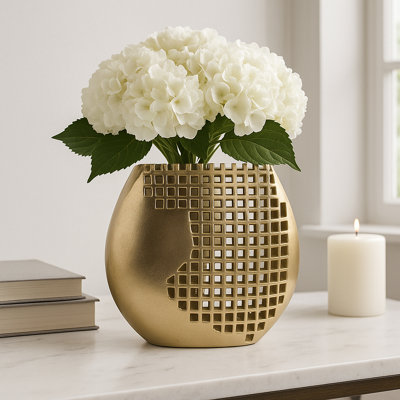  Modern Glam Metal Aluminum Decorative Vase for Home and Office Decor Accent for Living Room Bedroom Shelves and Tables