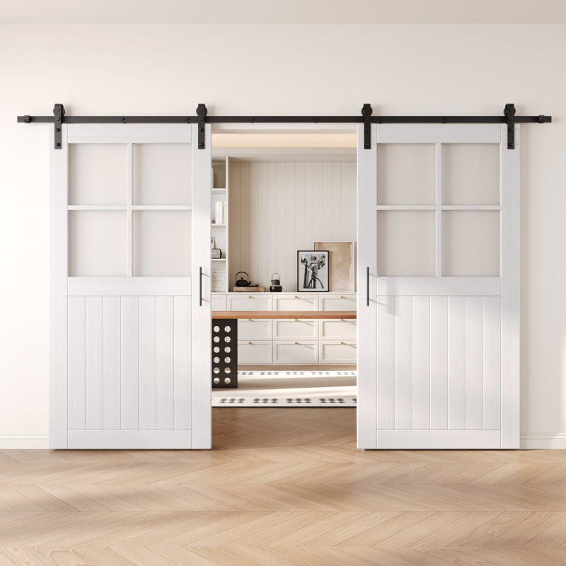Portes de grange en verre givré non assemblées et finies avec trousse de quincaillerie d'installation non encastrée Homacer de 30 po x 80 po Homacer