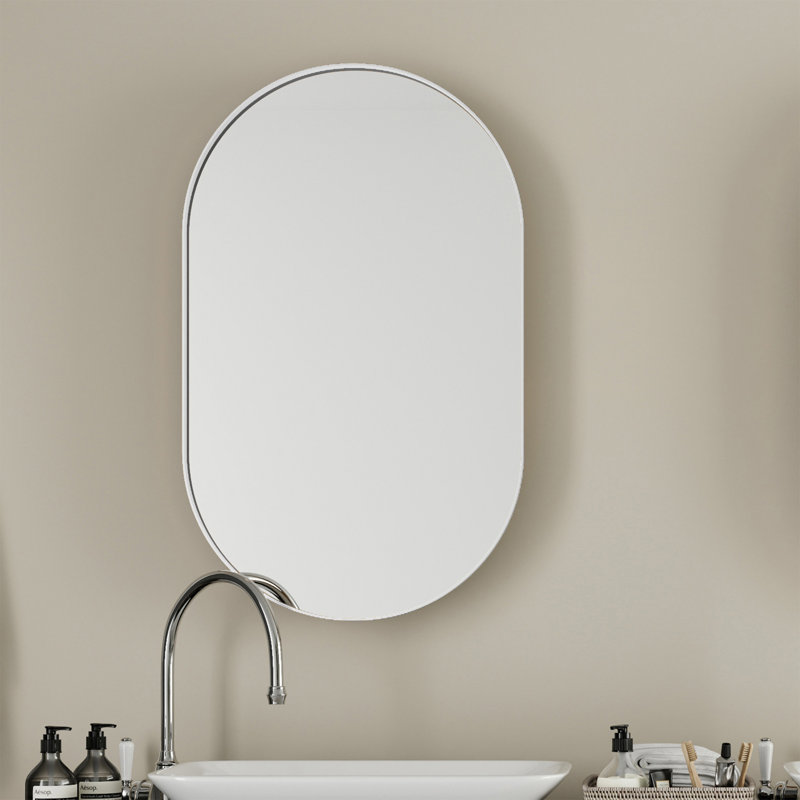 Miroir ovale encastré avec rangement pour pharmacie, Blanc