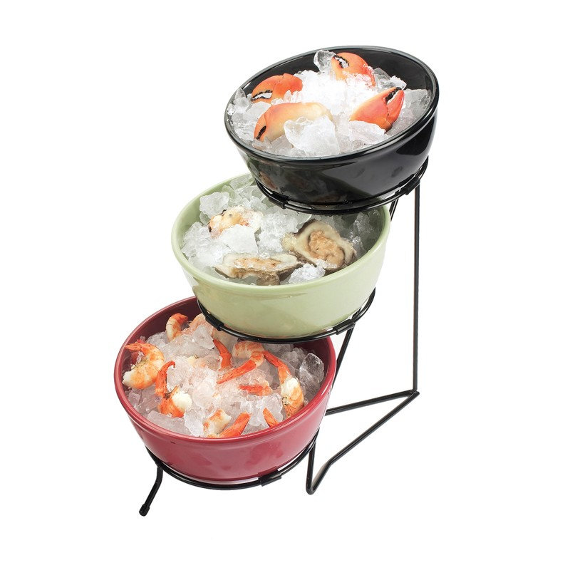 Iron Black Three Tier Round Bowl Stand, 15.75" H x 6.25" W x 10.75" D