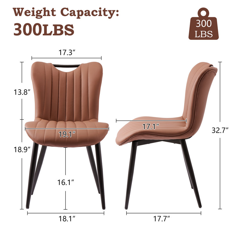 Modern Quilted Upholstered Dining Chairs Wingback Luxury Side Chairs With Metal Legs (Set of 2), Camel
