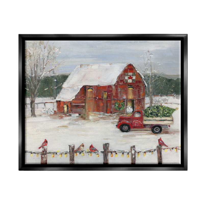 Scène d'hiver des Fêtes de Noël par Sally Swatland, Cadre flottant noir de jais, H 17 po x l 21 po x P 1,7 po