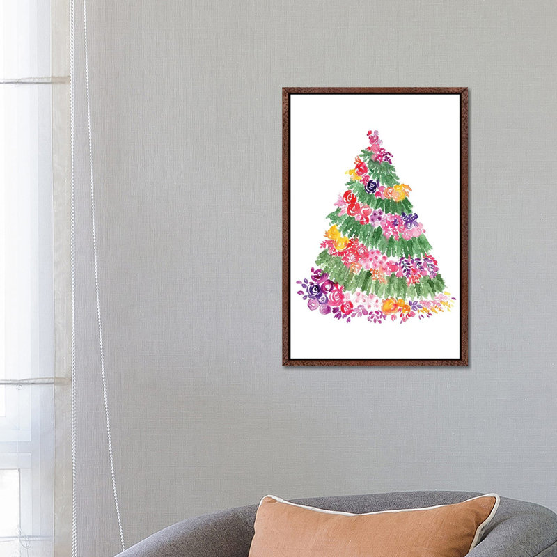 Floral Christmas Tree by Blursbyai - Gallery-Wrapped Canvas Giclée on Canvas, 66.04 cm H x 45.72 cm W, Classic Wood Framed