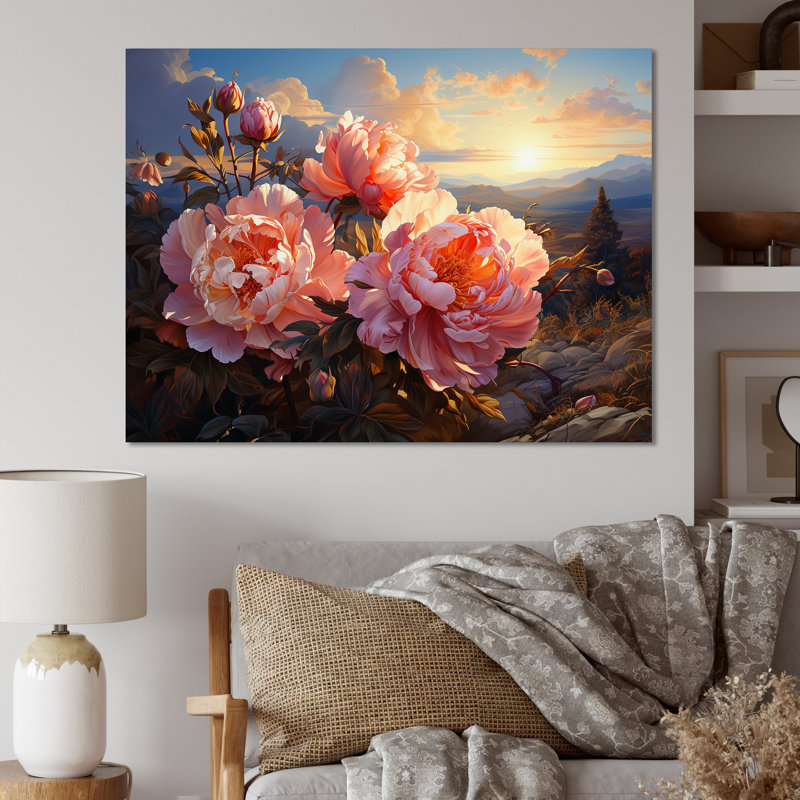 Pivoines magiques au coucher du soleil I, Toile tendue, H 34 po x l 44 po x P 1,5 po