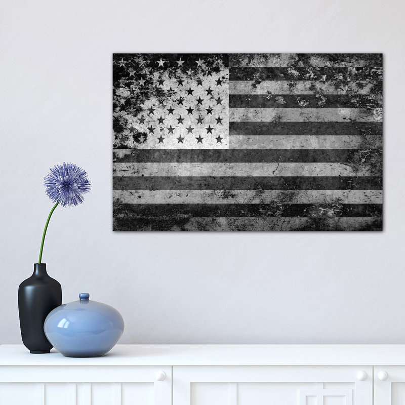USA Melting Film Flag in Black and White I 1 Piece Wrapped Canvas Wall Art, 30.48cm H x 45.72cm W x 1.91cm D