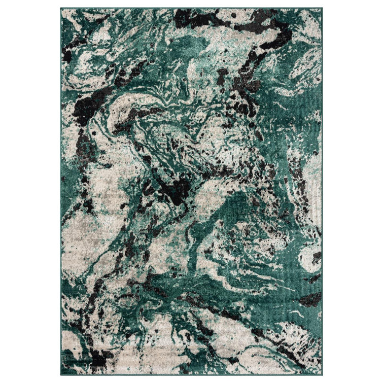 Abstract Machine Woven Polypropylene Area Rug in Green
