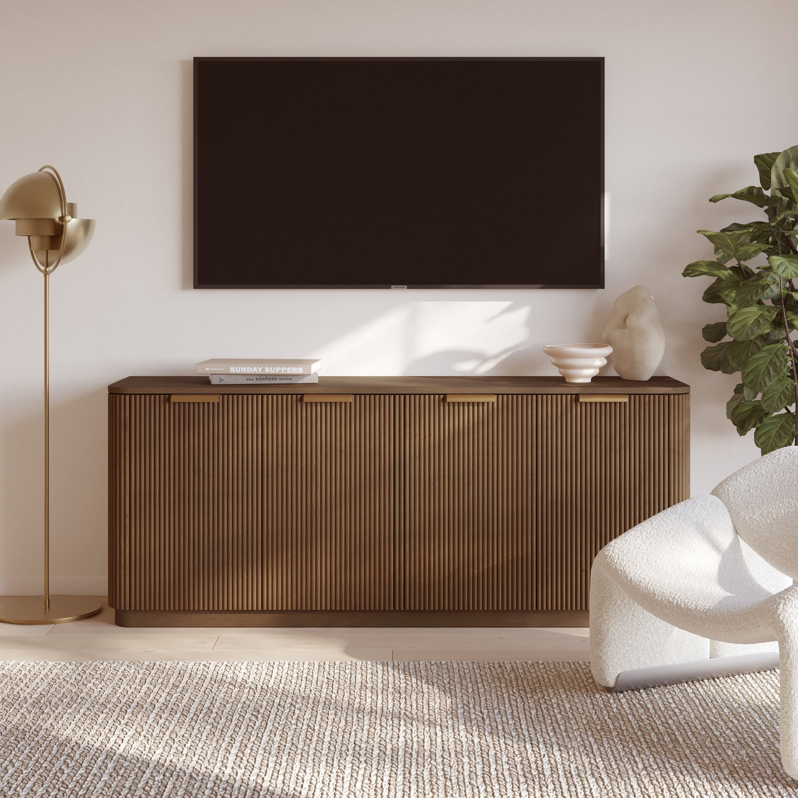 Nova Sideboard Cabinet, Brown Reeded Birch