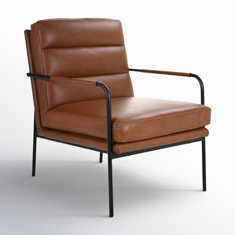 Keeley 23.5" W Top Grain Leather Armchair, Brown Pebbled Top Grain Leather