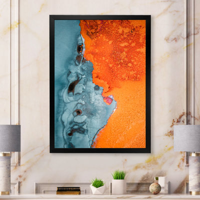 Orange And Blue On Liquid Stone Flow - Modern Canvas Artwork