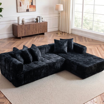 Canapé d'angle modulaire Cloud 107,9 po avec méridienne en L, canapé 4 places rembourré pour salon et chambre, assise profonde, aucun assemblage requis, mousse noire et ressorts, design moderne et minimaliste pour chambre à coucher, assemblage requis