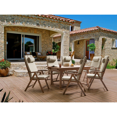 6 - Person Acacia Patio Dining Set with Rectangular Table , Cushions Included