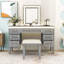 Bureau de coiffeuse avec miroir à DEL, 7 tiroirs, tabouret rembourré, conception à tiroir creux classique-299832259
