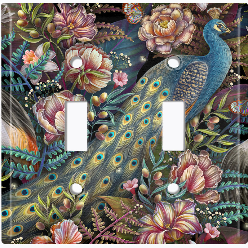Beautiful Peacock Flower Garden 2 - Gang Toggle Light Switch Standard Wall Plate