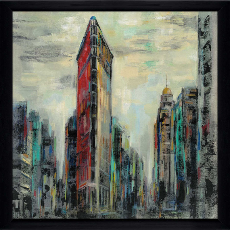 Manhattan Flatiron Building - Peinture, Cadre noir, H 37,5 po x l 37,5 po x P 1 po