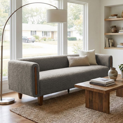 Modern 3-Seater Sofa 78.7" Sofa Couch Textured Upholstery Couch With Stylish Armrests And Rubberwood Legs For Living Room
