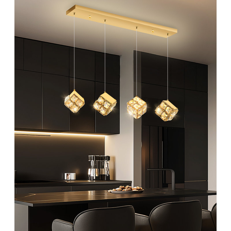 Lustre rectangulaire moderne 4 lumières à DEL, Gold