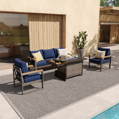 4 Piece Aluminum Outdoor Patio Furniture Set With Fire Pit Table