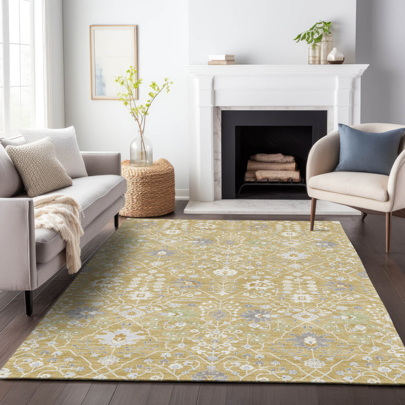Elara Gold Washable Indoor-Outdoor Rug - , 9' x 12'