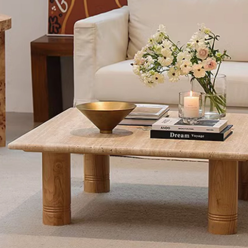 Table basse style antique en pierre naturelle, H 14,56 po x L 27,55 po x l 27,55 po