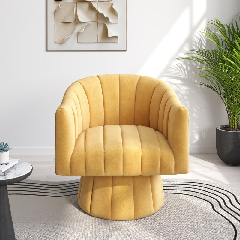 Ghinita Velvet Swivel Barrel Chair, Mustard Velvet