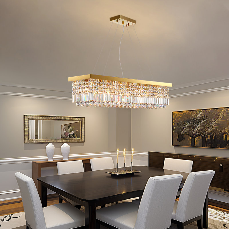 Anacelia 10-Light Crystal Rectangle Chandelier, 39'' L x 10'' W x 10'' H, Gold