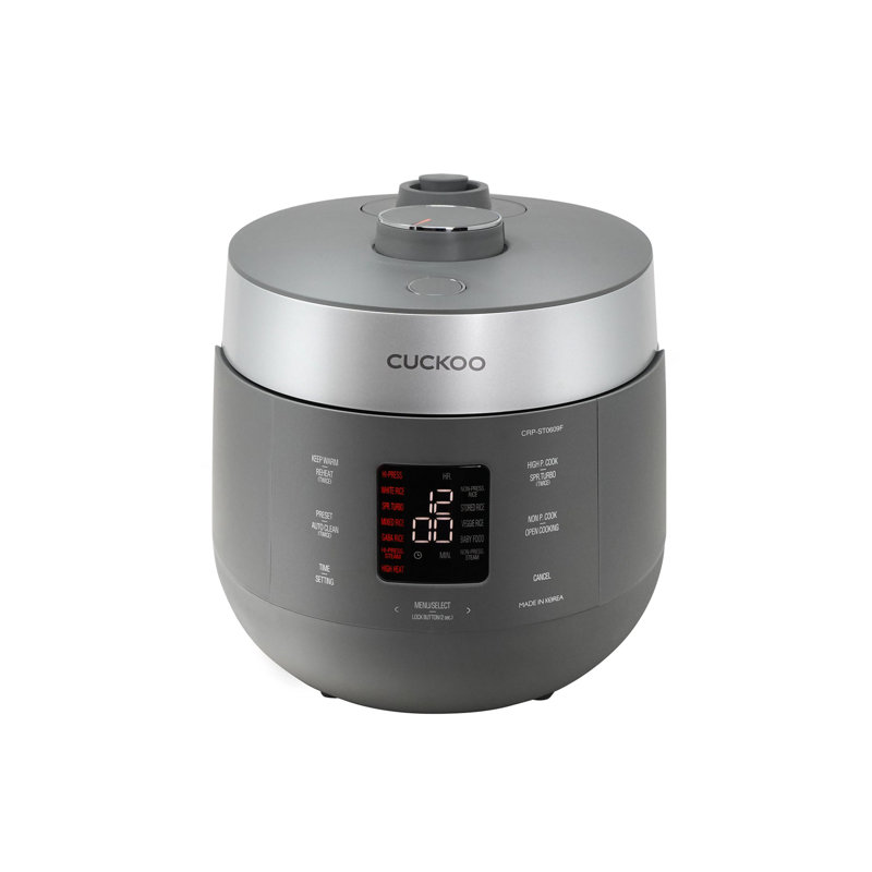 CUCKOO Twin Pressure Rice Cooker 6-Cup Uncooked / 12-Cup Cooked with Nonstick Inner Pot, Versatile Rice Maker & Warmer with 16 Menu Options, Open Cooking Mode, Voice Guide, Gray (CRP-ST0609FG)