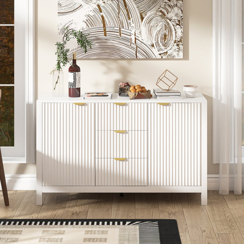 47.2" Sideboard With Adjustable Shelves, 3 Drawers, White