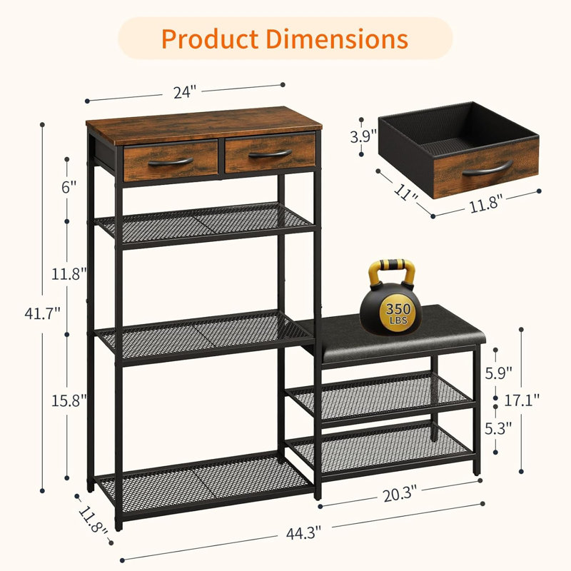 5-Tier Shoe Storage Organizer for Entryway and Closet, 44.3" x 11.8" x 41.7"