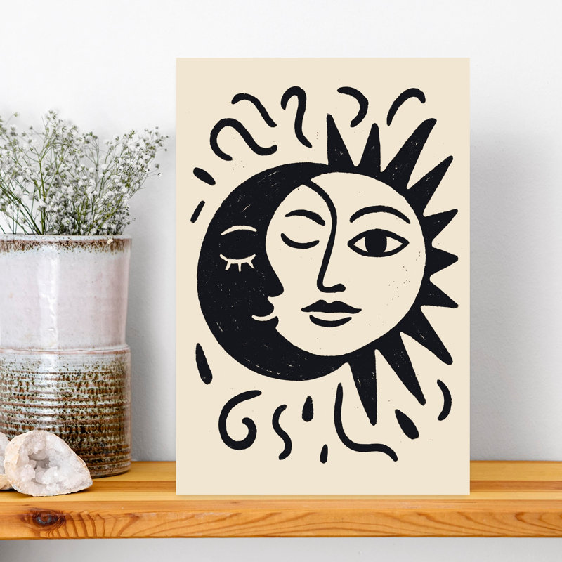Sun And Moon Unity Abstract Ethereal Mystical Landscape Nature Wall Art Print 1 Piece Wrapped Canvas Wall Art