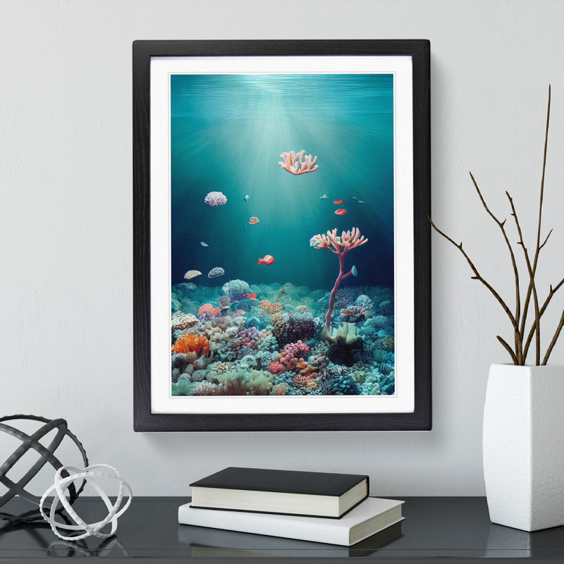 Coral Reef Bed - Single Picture Frame Painting, 64cm H x 46cm W x 2cm D, Black