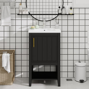Meuble-lavabo de 20 po avec lavabo, armoire de salle de bain avec porte à fermeture douce, support de rangement et tablette ouverte