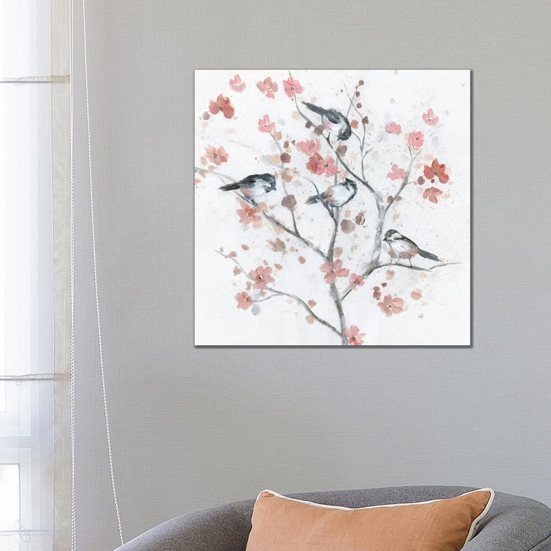 Chickadees In Spring II by Nan - Wrapped Canvas Painting, 66.04 cm H x 66.04 cm W x 1.91 cm D