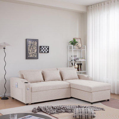 Canapé-lit, canapé-lit en L avec ports USB et porte-gobelets 84,00 po Conleth