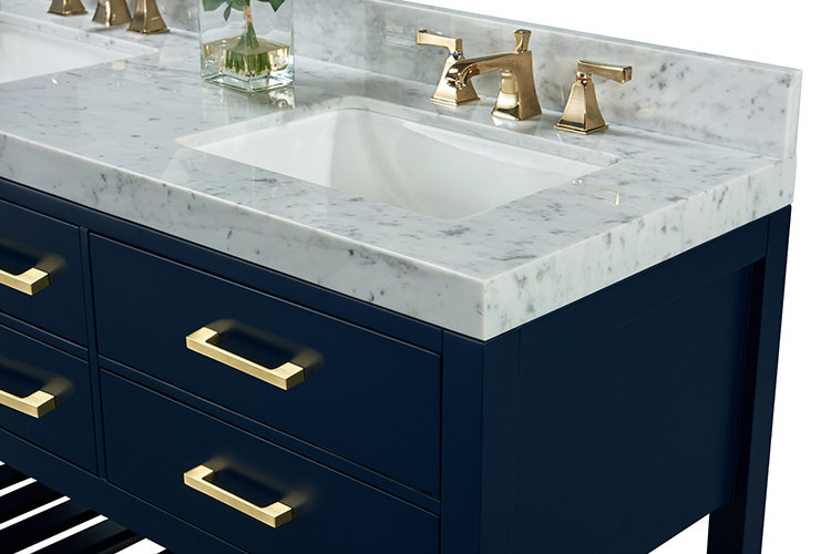 Elizabeth 48'' W Single Vanity, Carrara White, Gold, Heritage Blue
