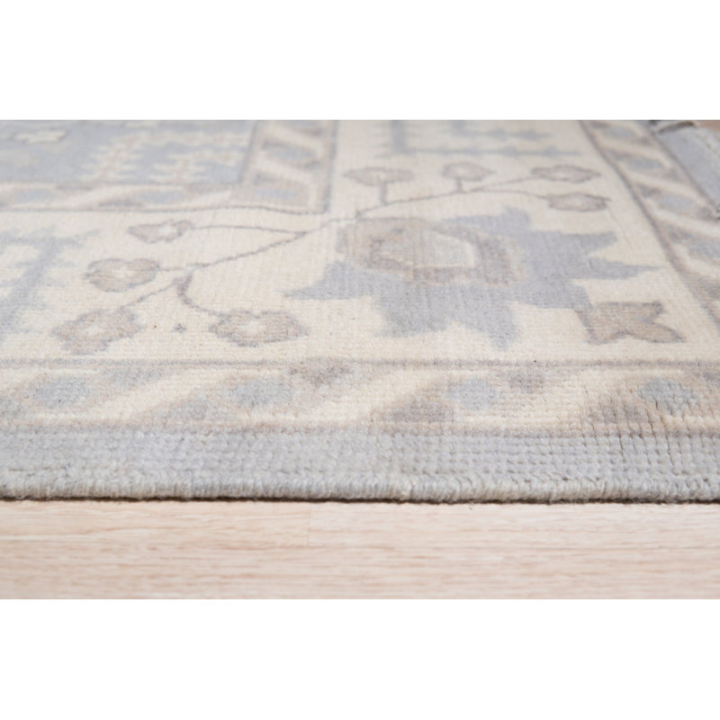 Gray Hand-Knotted Wool Floral Bordered Field Classic Traditional Modern Contemporary Carpet Rug, 6' x 9'