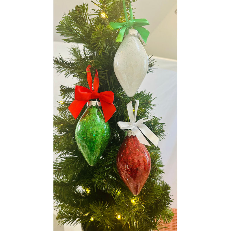 Ensemble de 3 décorations de Noël scintillantes incassables rouges, blanches et vertes