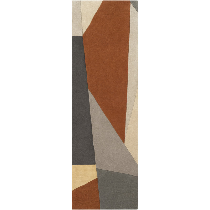 Jahiem Abstract Hand-Tufted Wool Burnt Orange Area Rug, Runner 2'6" x 8'