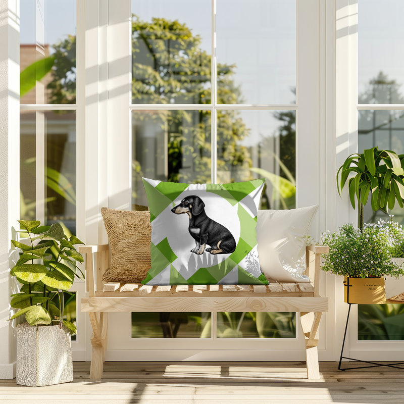 Coussin réversible intérieur / extérieur Dachshund Dog, 20 x 20, Vert printanier