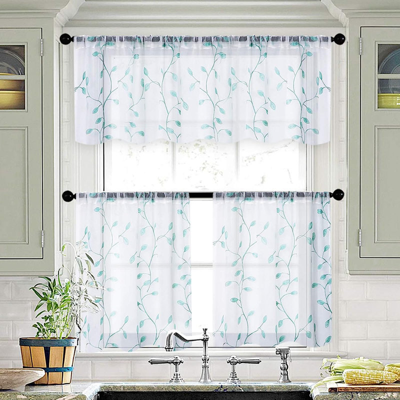 Cantonnière l 54 po Bohm, Feuilles bleu turquoise