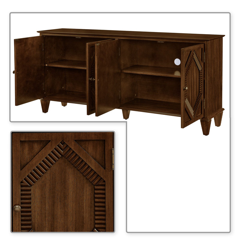 Classic Retro Wooden Four-Door Sideboard with Adjustable Internal Shelves, Walnut