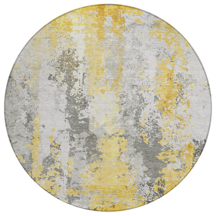 Machine Washable Indoor/Outdoor Xhevrie Yellow Rug