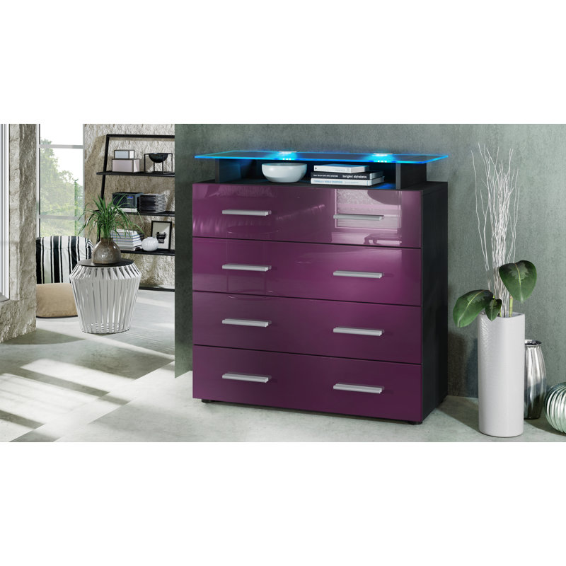 Mazur 4 Drawer 76cm W Chest, With LED, Black/Blackberry